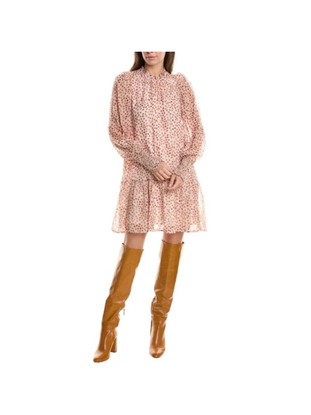 Marie Oliver Blush Pink Floral Smocked-Cuff Tiered Mini Dress